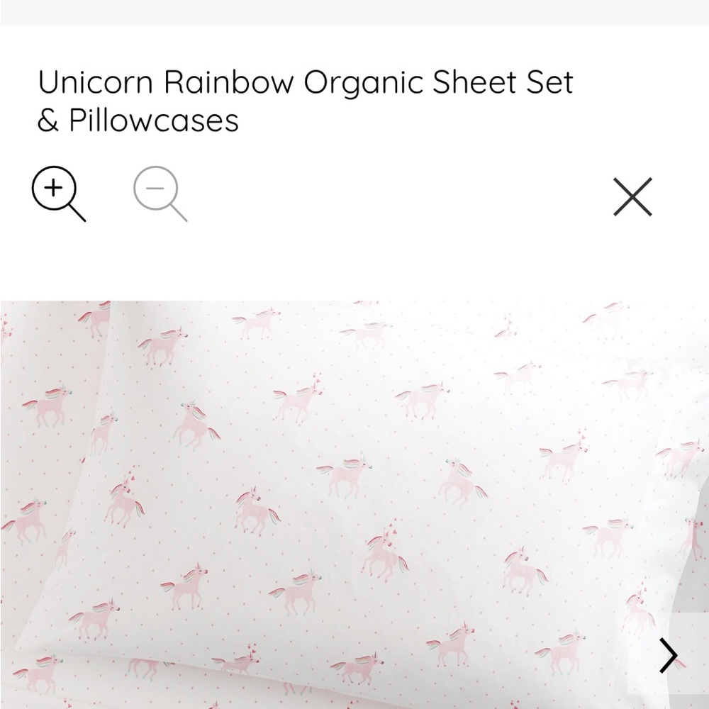 Pottery Barn full sized sheet set pink unicorn rainbow print